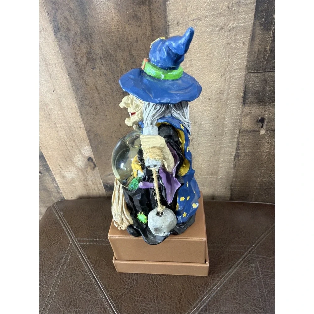 Vtg‎ Halloween Witch Crystal Ball Black Cat Water Snow Globe Tabletop Skull Read